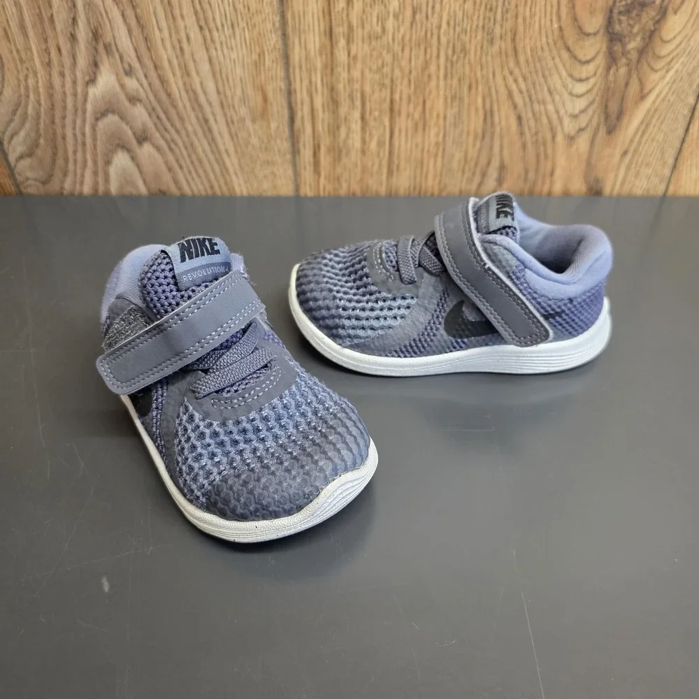 Nike Revolution 4 Shoes Toddler Boys 5C Gray Mesh Hook & Loop Running Sneakers
